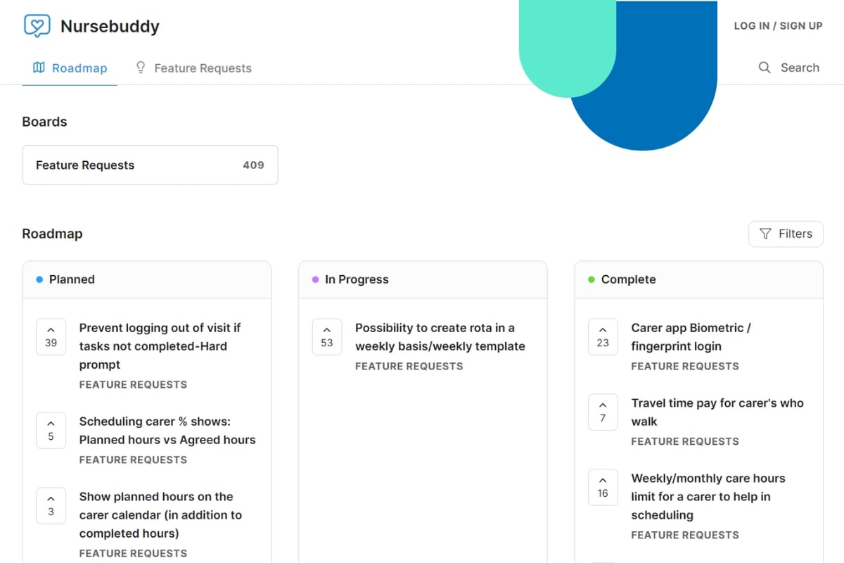 Nursebuddy's roadmap of feature requests