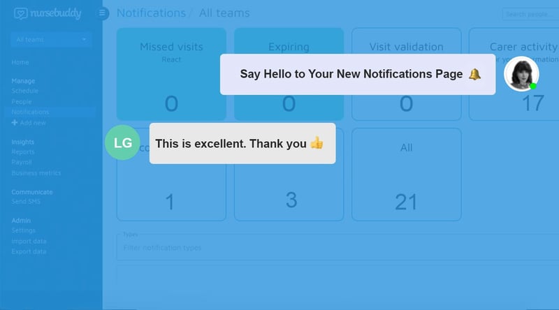 The Notifications Centre in Nursebuddy
