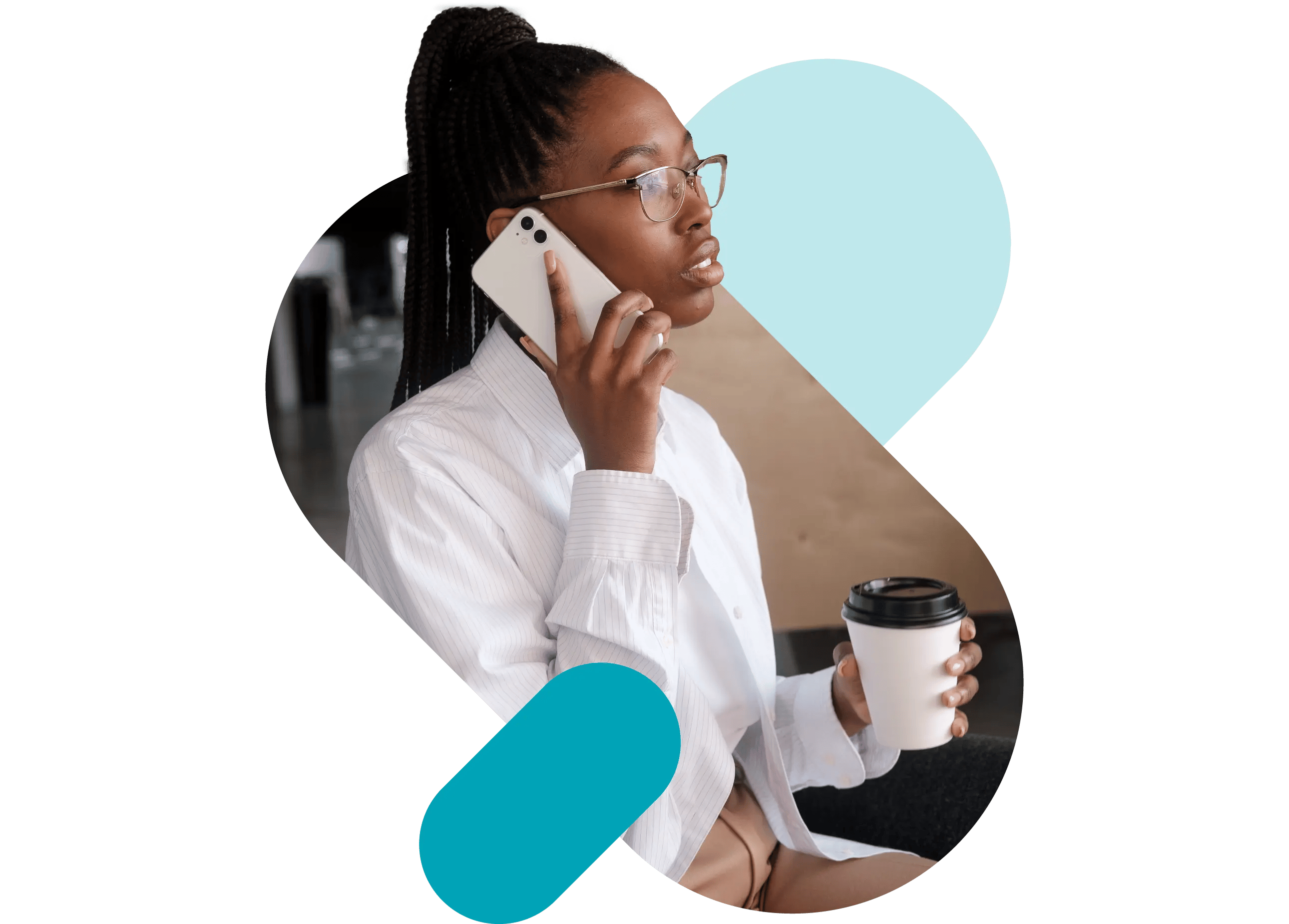 A busy care manager talking on her mobile and holding a coffee