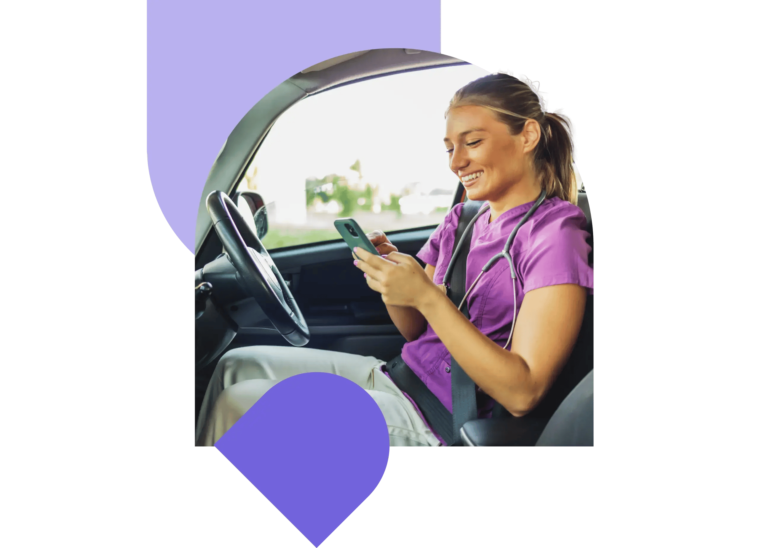 A domiciliary carer in their car