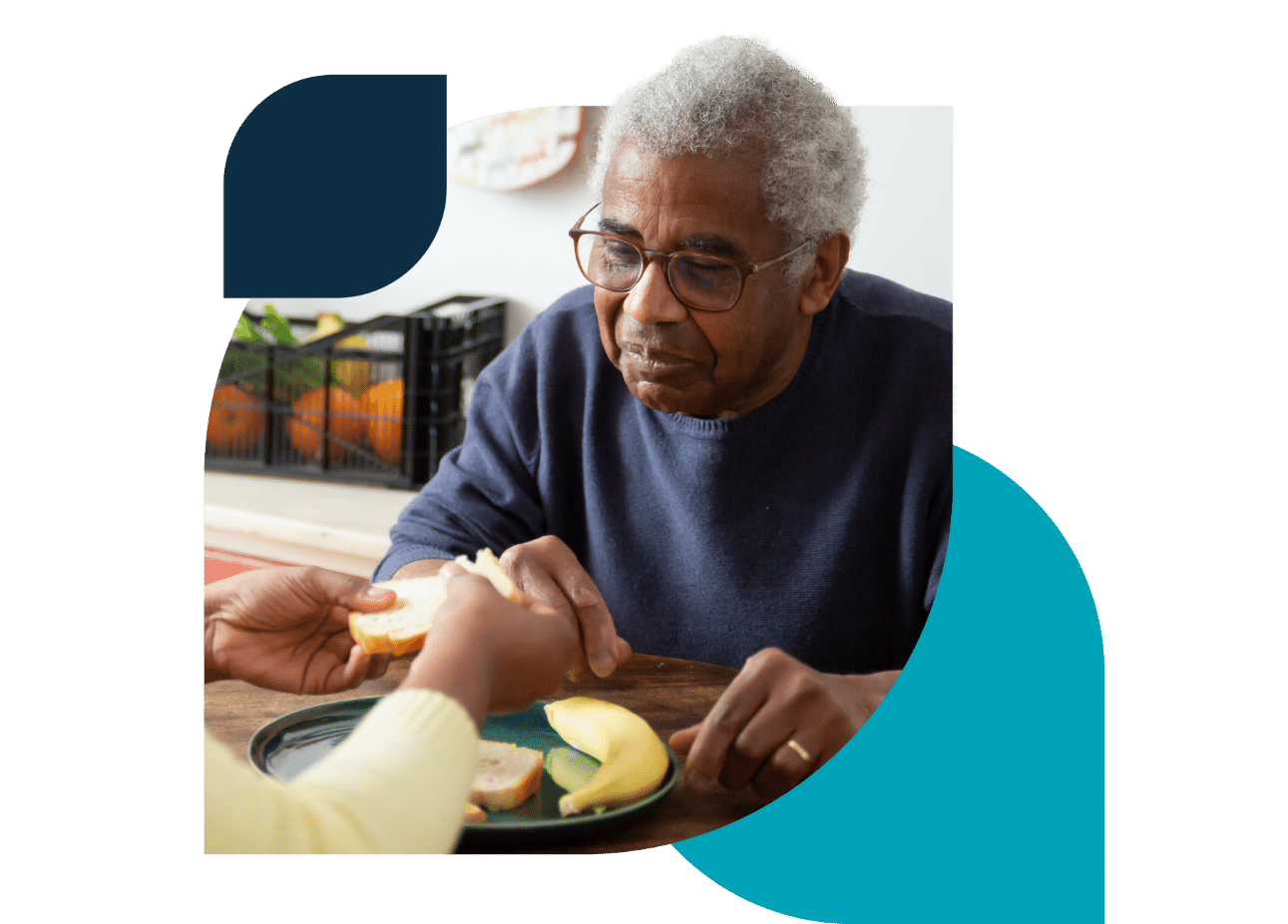 A care recipient is served a meal