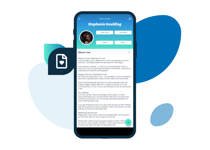 About Me - as displayed in the Nursebuddy carer app