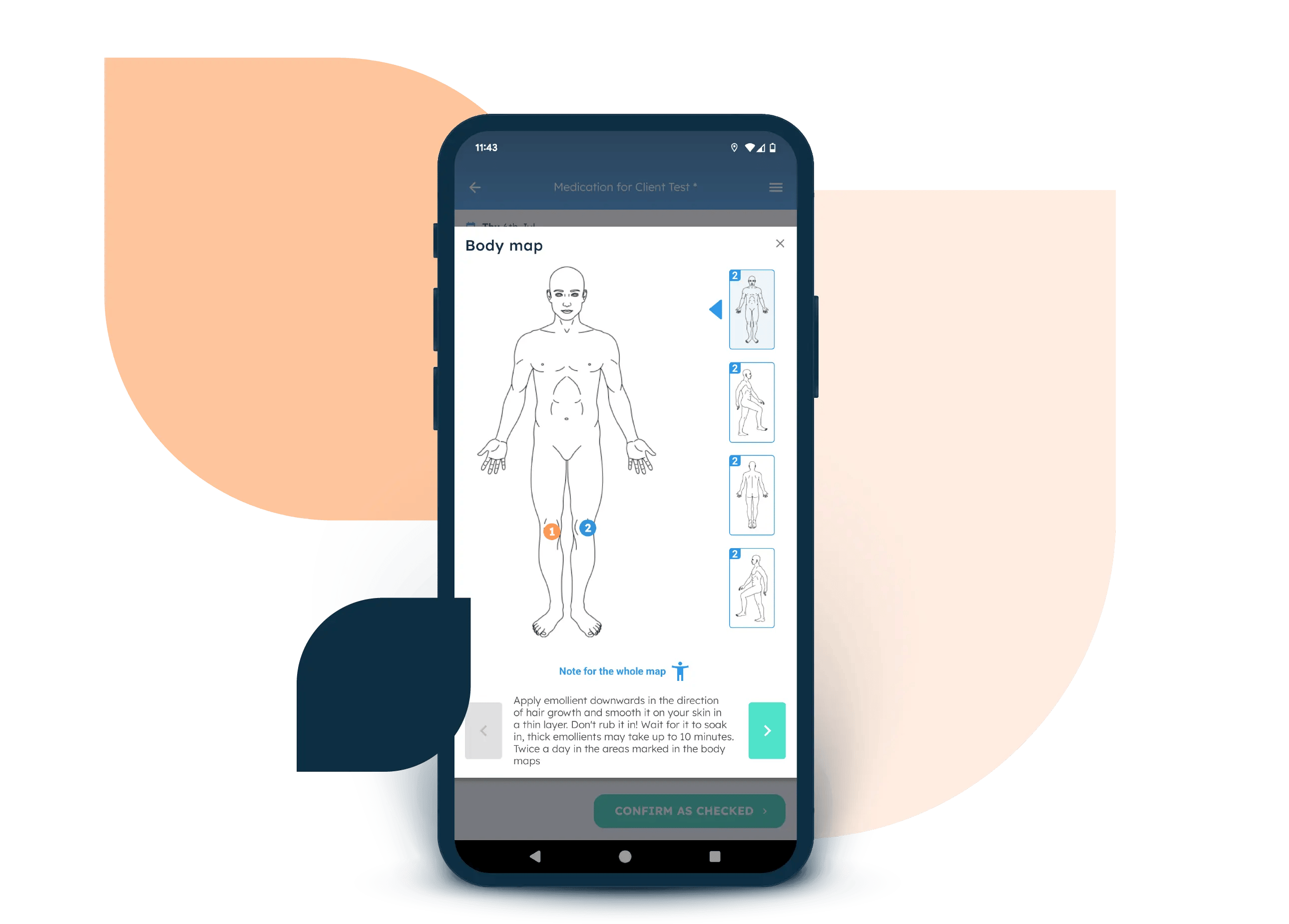 A body map in the Nursebuddy mobile app