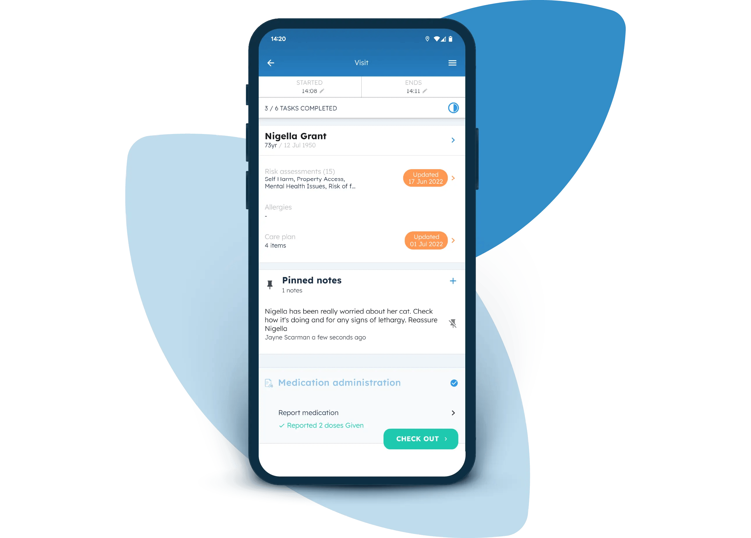 Pinned notes in the Nursebuddy mobile app