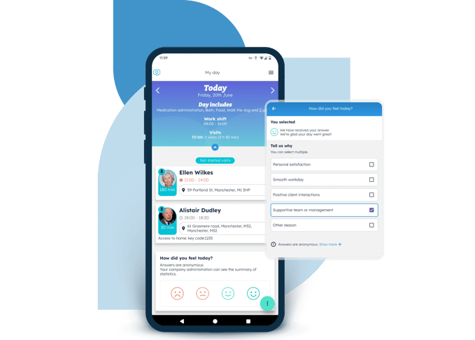 Nursebuddy's Carer Wellbeing Survey, available to care workers within the Nursebuddy carer app
