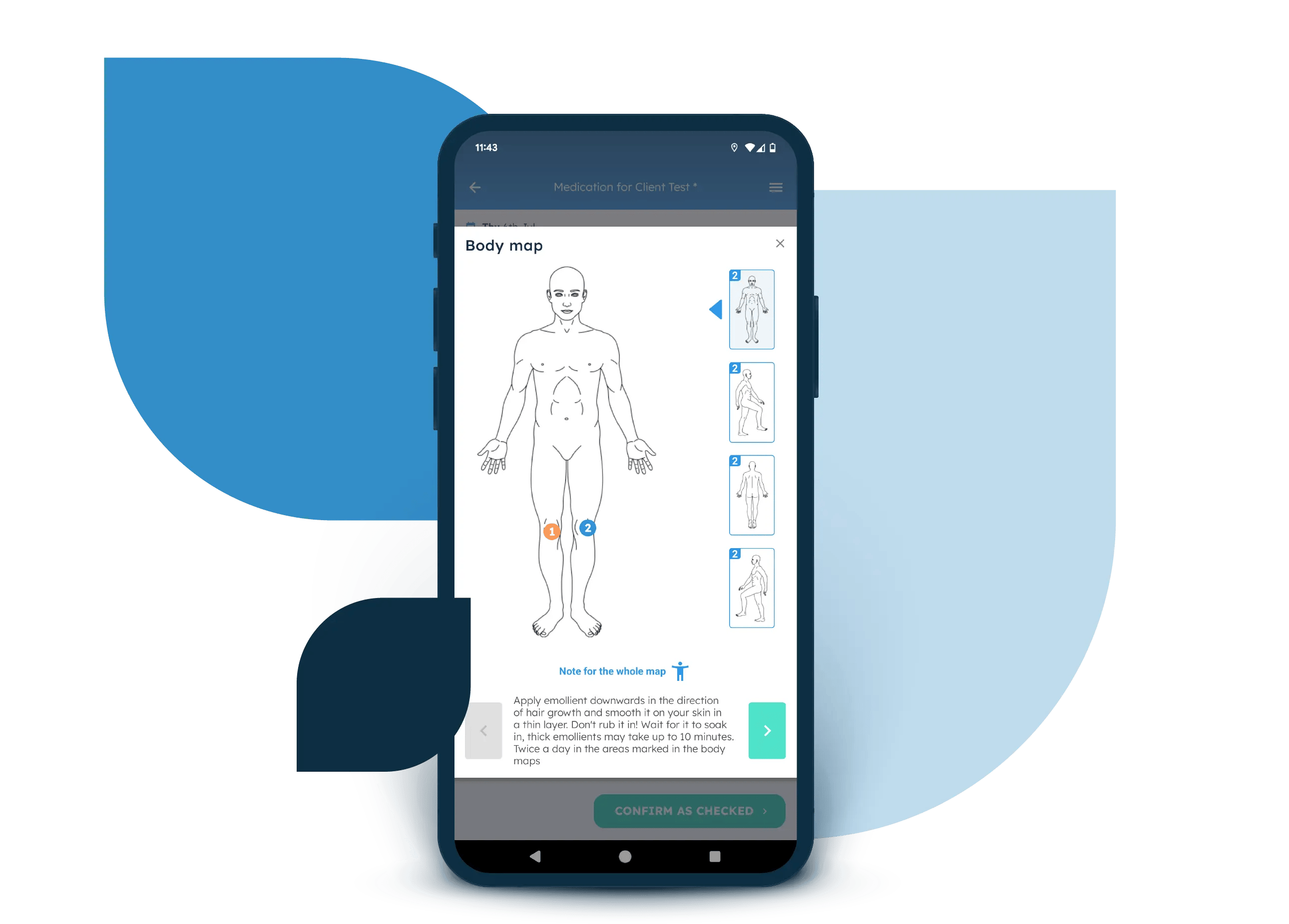 A body map displayed in Nursebuddy's mobile app for carers