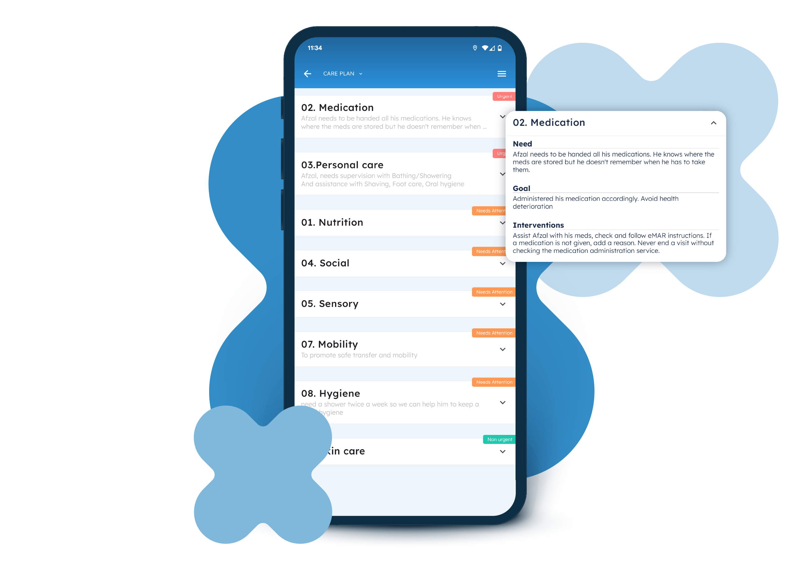 Care plans in the Nursebuddy mobile app