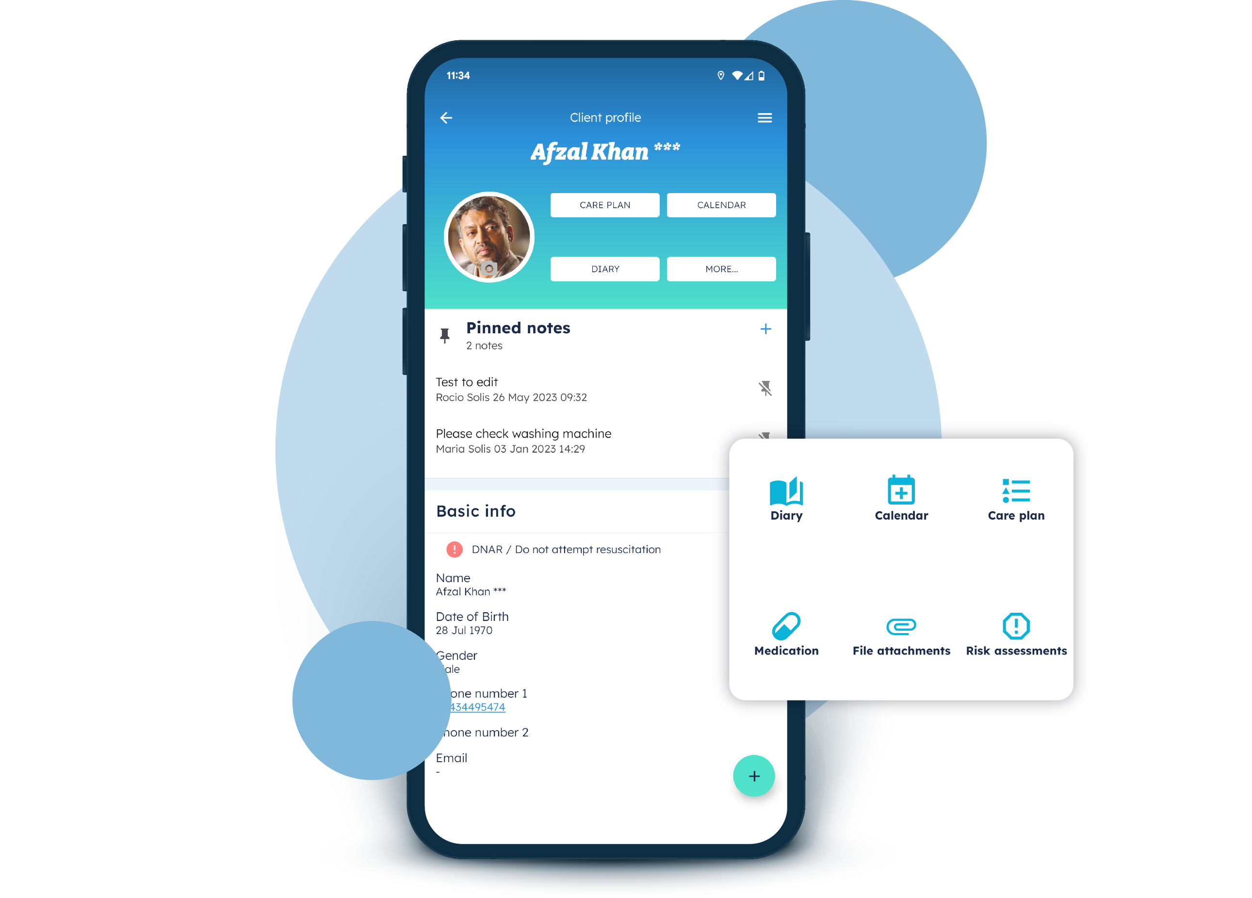 Client overview in the Nursebuddy mobile app