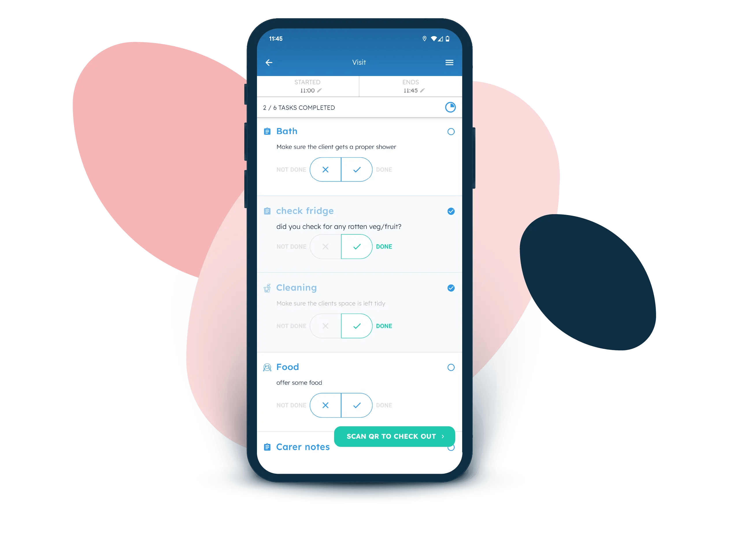 Task tracking in the Nursebuddy mobile app