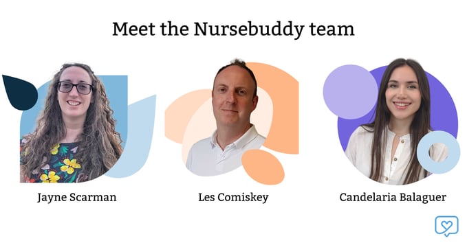 Meet the Nursebuddy team. Photos of Jayne, Les and Candelaria